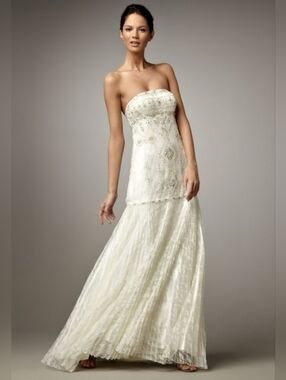 Vintage Sue Wong Champagne Ivory Lace Beaded Wedding Gown Size 2